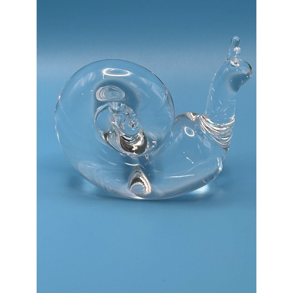 Steuben Vintage Crystal SNAIL Paperweight Hand Cooler Figurine Signed Art Glass